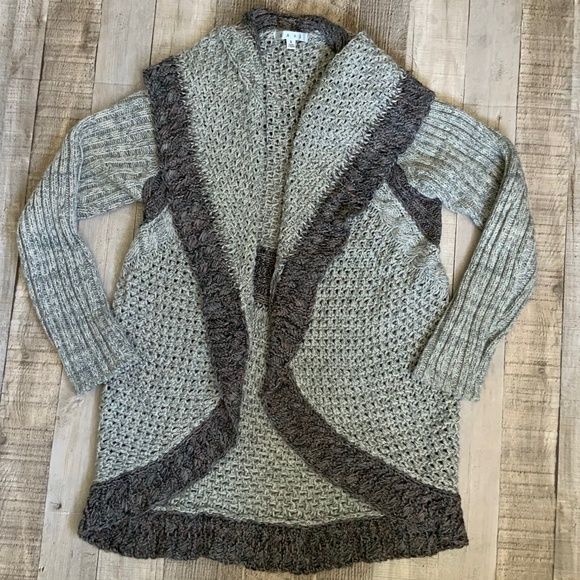 Cabi Crochet Knit Mixed Stitch Grey Brown Cardigan Shawl Cotton Sweater SZ S - Picture 11 of 14